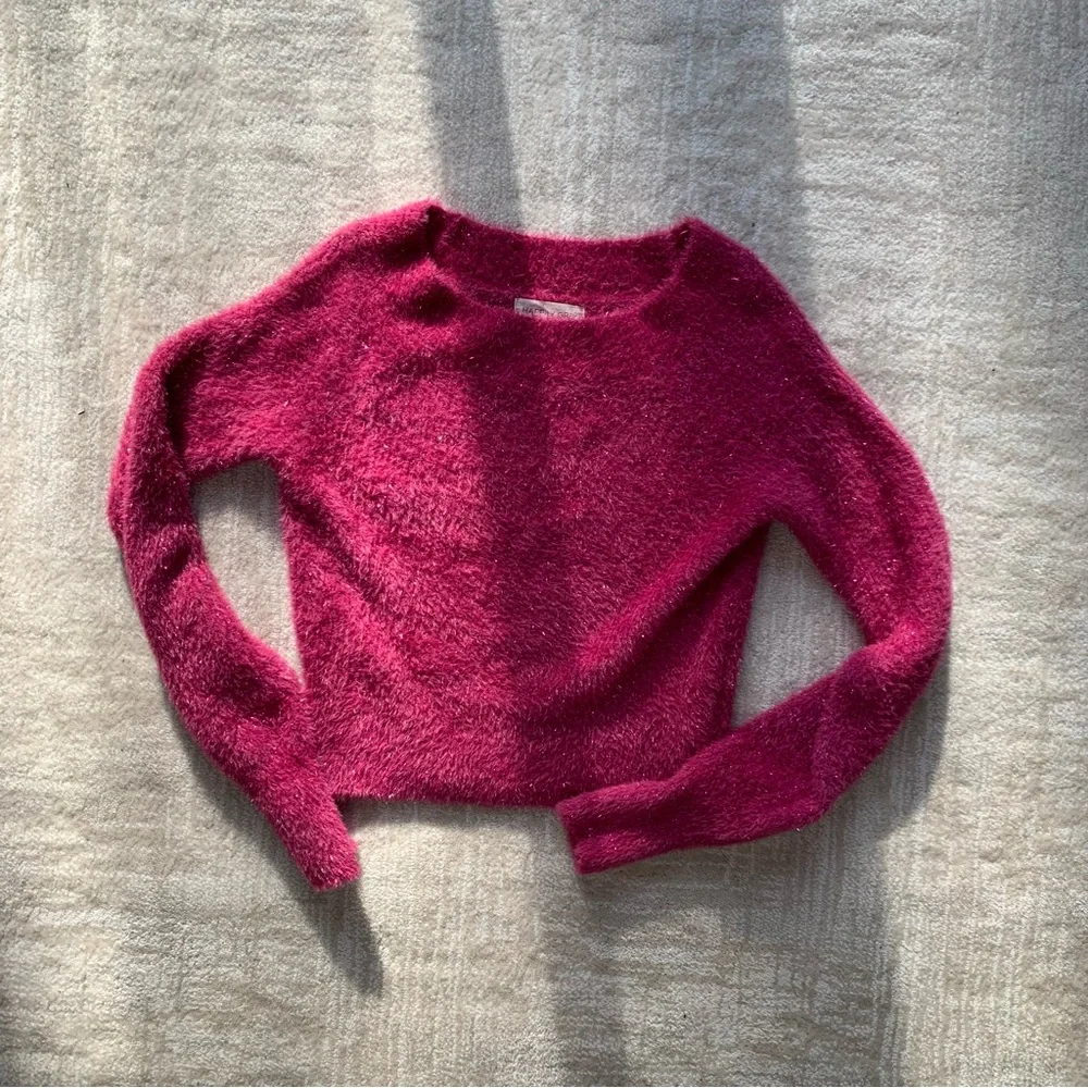 Happily Grey Hot Pink Shimmer Fuzzy Sweater - Picture 6 of 6